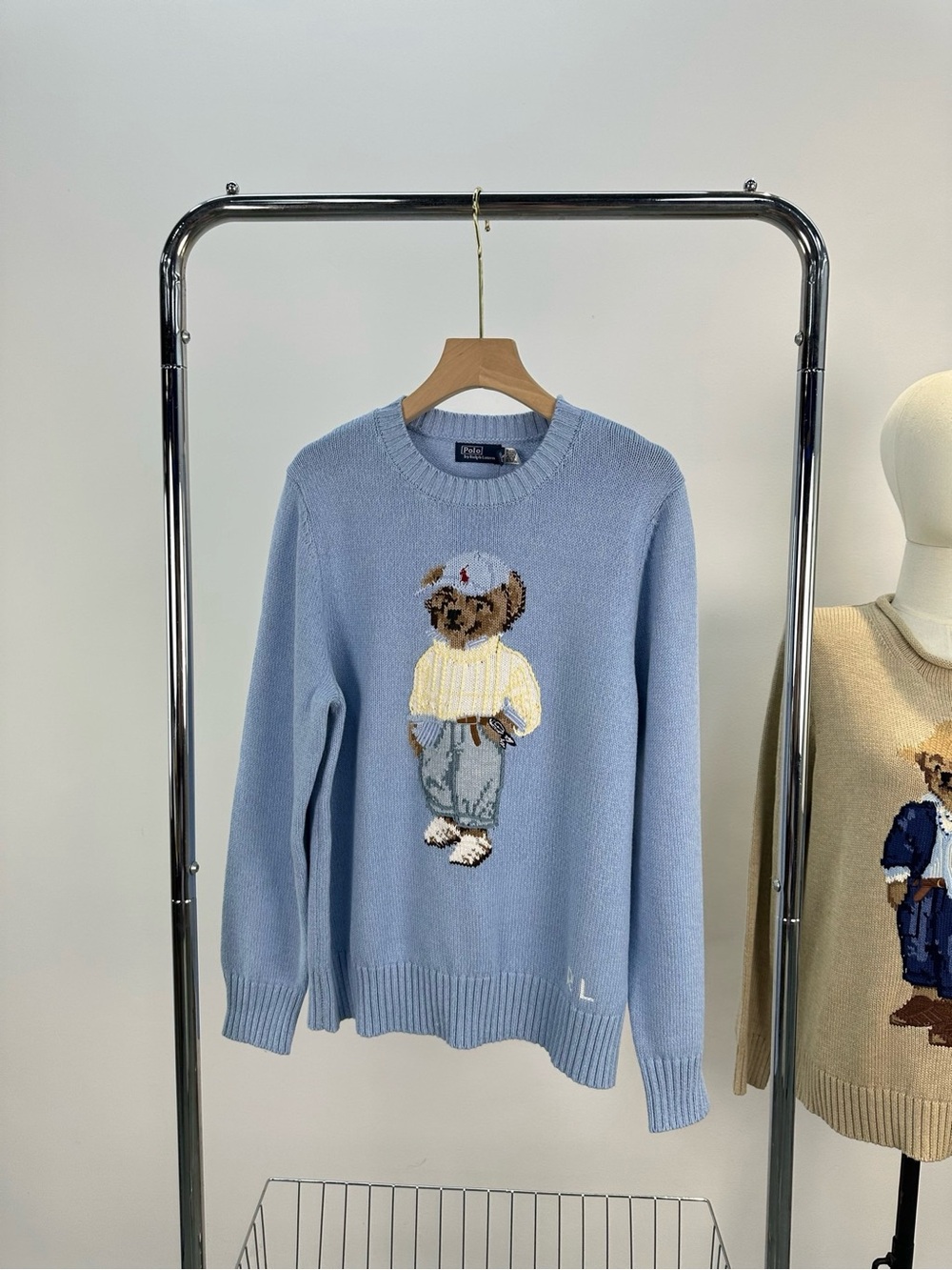 Polo by Ralph Lauren Light Blue Bear Intarsia Crewneck Sweater